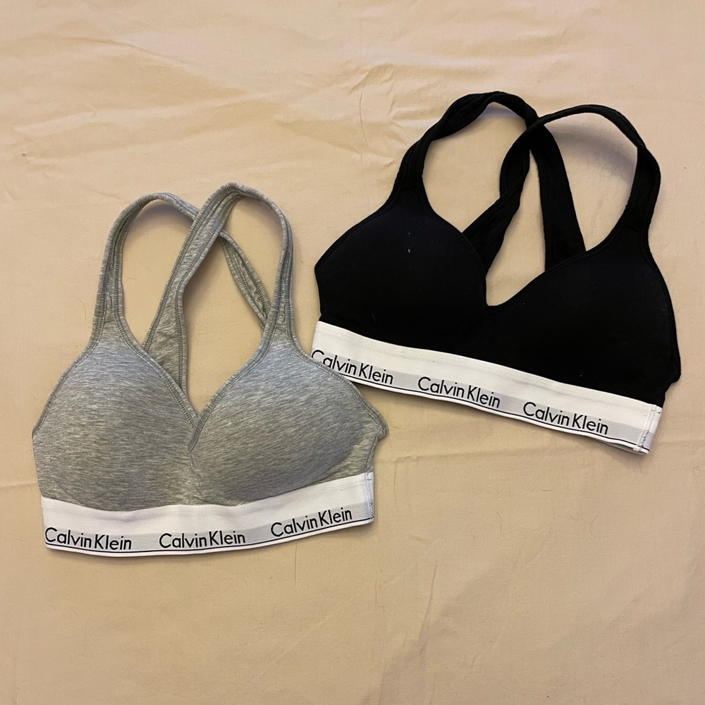 Two Calvin Klein Bras (grey and black)